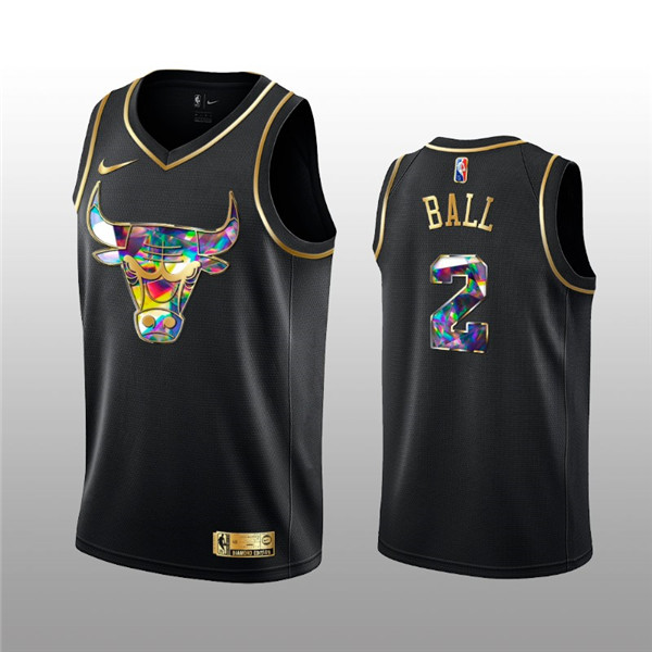 Men's Chicago Bulls #2 Lonzo Ball 2021/22 Black Golden Edition 75th Anniversary Diamond Logo Stitched Basketball Jersey